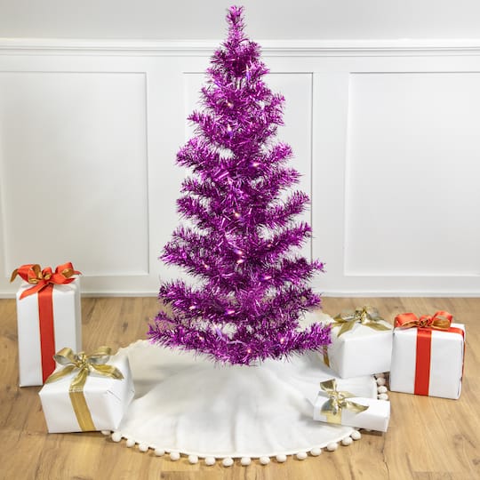 3ft. Pre-Lit Purple Artificial Tinsel Christmas Tree, Clear Lights